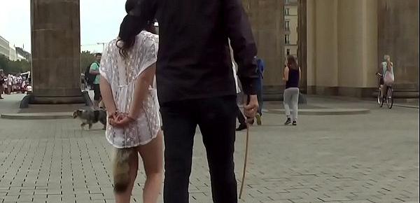  Hot petite babe disgraced and caned in public